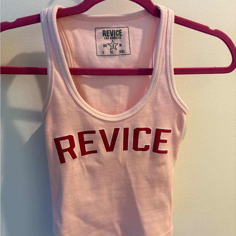 REVICE Light Pink Ribbed Tank with Red Logo